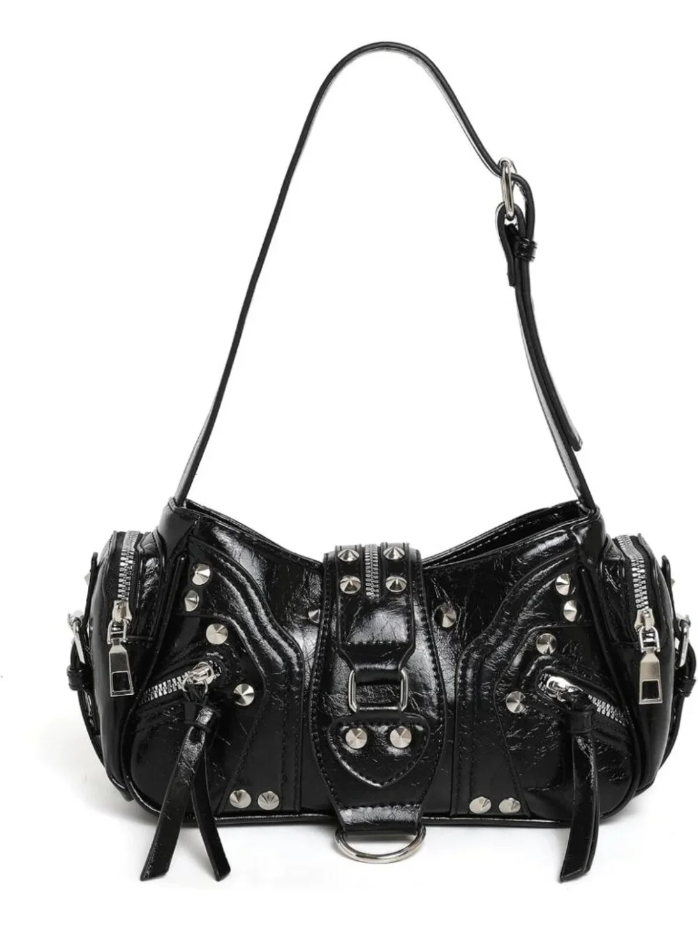 Trendy Y2K Small Shoulder Bag - Studded Hobo Purse with Zipper Closure, Faux